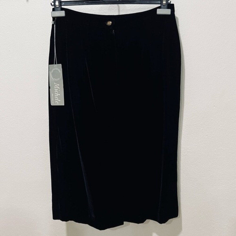 NWT Vintage Michele Black Velvet Midi Skirt in Women’s Size Small - Picture 2 of 10
